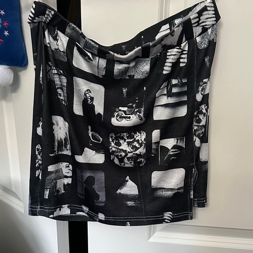 Motel Rocks Monochrome Graphic Pencil Skirt